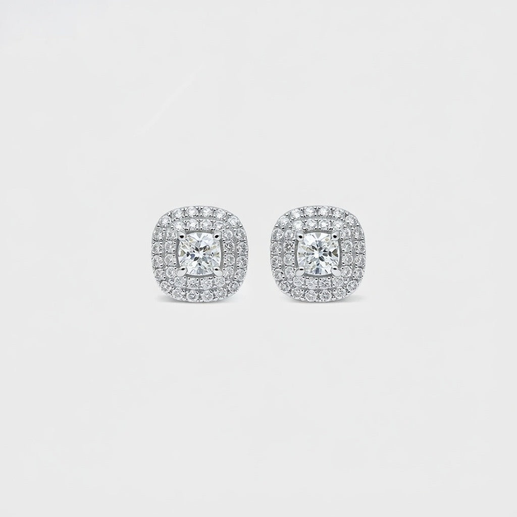 Square Moissanite Halo Earrings