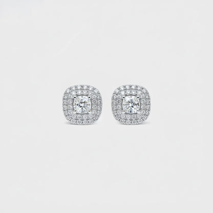 Square Moissanite Halo Earrings